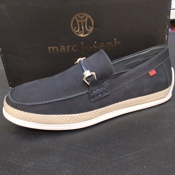 Marc Joseph Navy Blue Loafers with Tan Sole - Picture 1 of 1